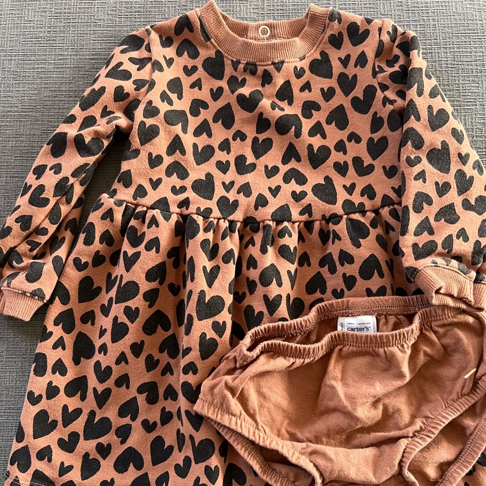 Carter's Black Heart Print Dress with Bloomers